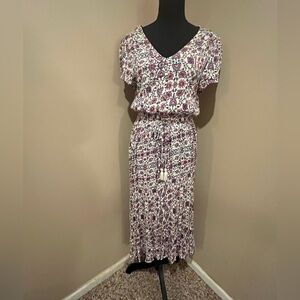 Angels Forever Young Cream & Poppy Pink Floral Hi Low Dress, smocked wait, S
